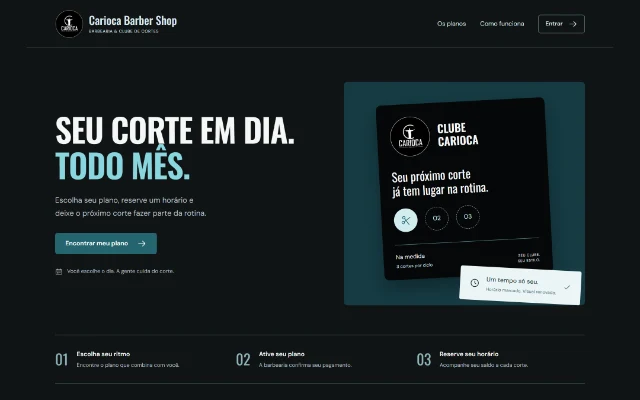 Página da Carioca Barber Shop apresentando seu clube de cortes